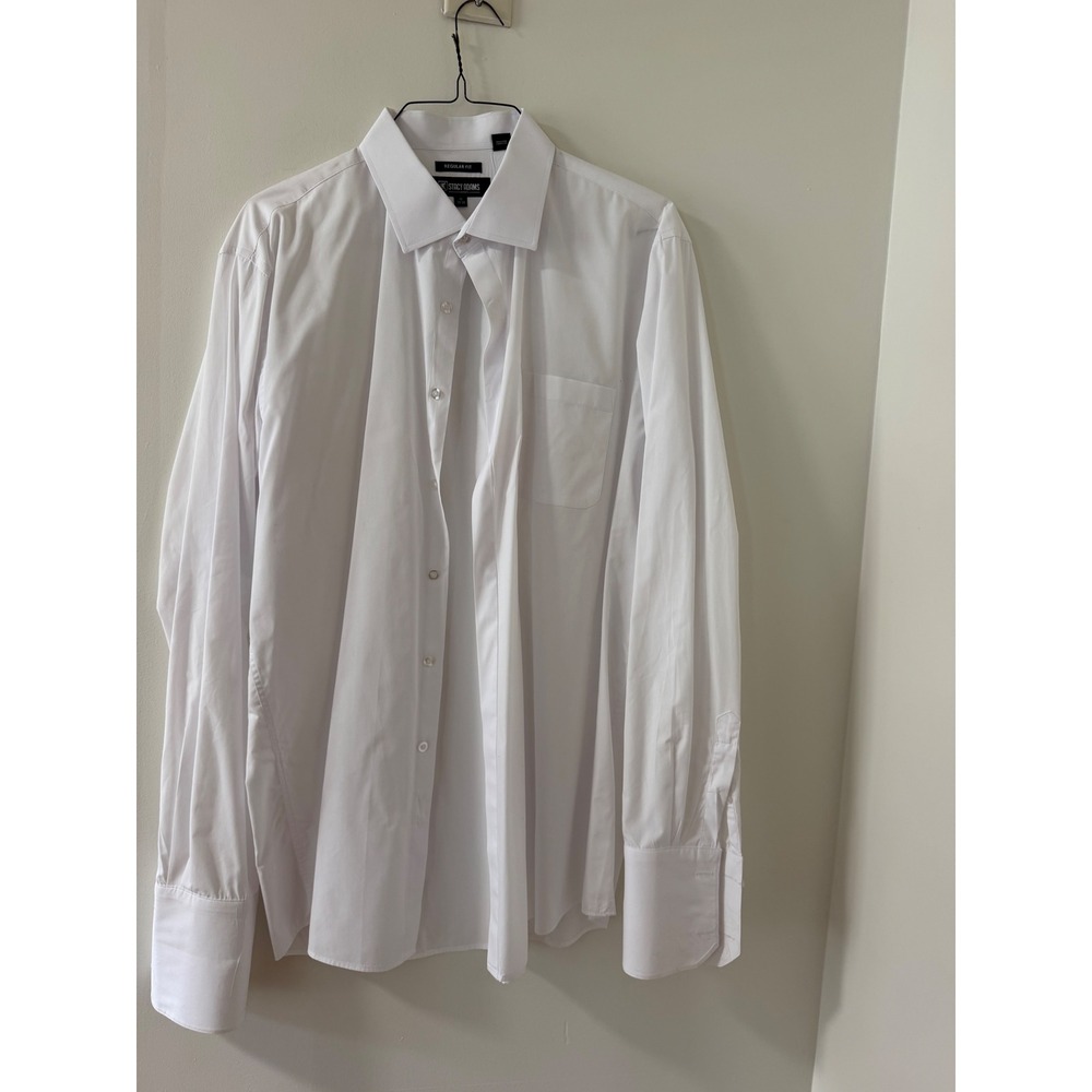 Stacy Adams Dress Shirt Mens 18 38/39 White Good French Cuff Regular Fit
